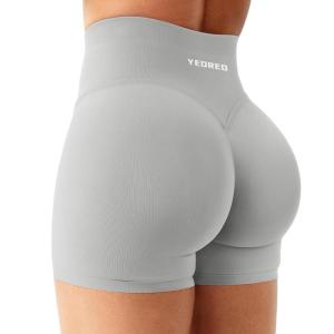 imageYEOREO Workout Shorts Womens Butt Lifting 45quot Seamless Hidden Scrunch High Waist Gym Tummy Control Christiy Biker ShortsLight Gray