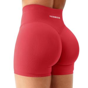 imageYEOREO Workout Shorts Womens Butt Lifting 45quot Seamless Hidden Scrunch High Waist Gym Tummy Control Christiy Biker ShortsTomato Red