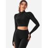 imageYEOREO Women Zip Up Long Sleeve Workout Crop Top Mock Neck Yoga ShirtBlack