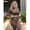 imageYEOREO Women Zip Up Long Sleeve Workout Crop Top Mock Neck Yoga ShirtCoffee