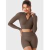 imageYEOREO Women Zip Up Long Sleeve Workout Crop Top Mock Neck Yoga ShirtCoffee