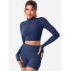 imageYEOREO Women Zip Up Long Sleeve Workout Crop Top Mock Neck Yoga ShirtNavy