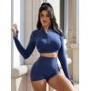 imageYEOREO Women Zip Up Long Sleeve Workout Crop Top Mock Neck Yoga ShirtNavy