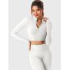 imageYEOREO Women Zip Up Long Sleeve Workout Crop Top Mock Neck Yoga ShirtWhite