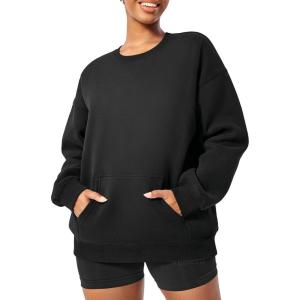 imageYEOREO Womens Oversized Sweatshirts Hoodies Crew Neck Pullover Jocely Fleece Long Sleeve Shirts with PocketBlack