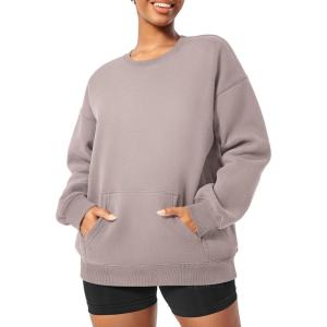 imageYEOREO Womens Oversized Sweatshirts Hoodies Crew Neck Pullover Jocely Fleece Long Sleeve Shirts with PocketCoffee Pink