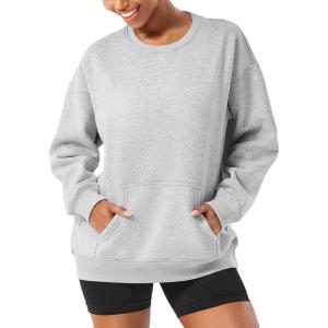 imageYEOREO Womens Oversized Sweatshirts Hoodies Crew Neck Pullover Jocely Fleece Long Sleeve Shirts with PocketLight Grey