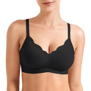 imageYEOREO Womens Wireless Bras Push Up Full Coverage Bra No Underwire Seamless Comfortable Scalloped Supportive BraletteBlack