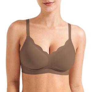 imageYEOREO Womens Wireless Bras Push Up Full Coverage Bra No Underwire Seamless Comfortable Scalloped Supportive BraletteBrown