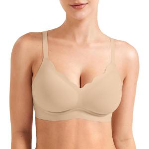 imageYEOREO Womens Wireless Bras Push Up Full Coverage Bra No Underwire Seamless Comfortable Scalloped Supportive BraletteDeep Natural Beige