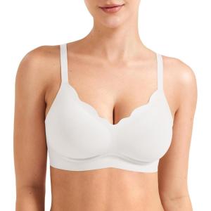 imageYEOREO Womens Wireless Bras Push Up Full Coverage Bra No Underwire Seamless Comfortable Scalloped Supportive BraletteWhite