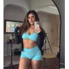 imageYEOREO SoftHue Impact Strappy Halter Bra for Sports Women Workout Padded Gym Yoga BraLight Blue