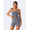 imageYEOREO Womens Foldover Workout Shorts High Waist 45quot Fold Over Waist Band Romola Gym Yoga Running ShortsBlue Gray