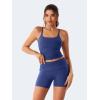 imageYEOREO Womens Foldover Workout Shorts High Waist 45quot Fold Over Waist Band Romola Gym Yoga Running ShortsDark Blue