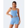 imageYEOREO Womens Foldover Workout Shorts High Waist 45quot Fold Over Waist Band Romola Gym Yoga Running ShortsLight Blue