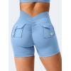 imageYEOREO Workout Shorts with Pockets for Women V Back Scrunch High Waisted Shorts Charm Gym Yoga Biker ShortsLight Blue
