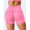 imageYEOREO Workout Shorts with Pockets for Women V Back Scrunch High Waisted Shorts Charm Gym Yoga Biker ShortsPink