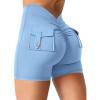imageYEOREO Workout Shorts with Pockets for Women V Back Scrunch High Waisted Shorts Charm Gym Yoga Biker ShortsLight Blue
