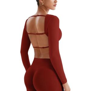 imageYEOREO Villay Women Sexy Backless Long Sleeve Adjustable Straps Seamless Going Out Tops Crewneck Open Back Y2K Crop StretchRed