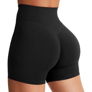 imageYEOREO Womens Biker Shorts 45quot  6quot Workout Gym Shorts Craze High Waist Tummy Control Hidden Scrunch Running YogaBlack