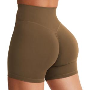 imageYEOREO Womens Biker Shorts 45quot  6quot Workout Gym Shorts Craze High Waist Tummy Control Hidden Scrunch Running YogaBrown