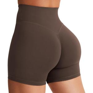 imageYEOREO Womens Biker Shorts 45quot  6quot Workout Gym Shorts Craze High Waist Tummy Control Hidden Scrunch Running YogaCoffee