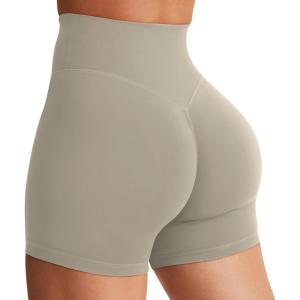 imageYEOREO Womens Biker Shorts 45quot  6quot Workout Gym Shorts Craze High Waist Tummy Control Hidden Scrunch Running YogaCoffee Grey