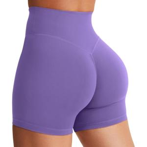 imageYEOREO Womens Biker Shorts 45quot  6quot Workout Gym Shorts Craze High Waist Tummy Control Hidden Scrunch Running YogaDahlia Purple