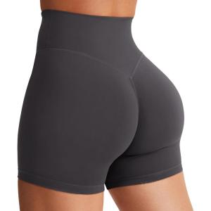 imageYEOREO Womens Biker Shorts 45quot  6quot Workout Gym Shorts Craze High Waist Tummy Control Hidden Scrunch Running YogaDark Grey