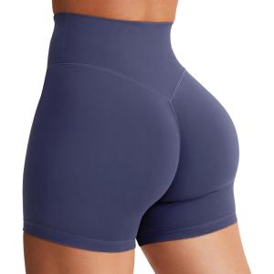 imageYEOREO Womens Biker Shorts 45quot  6quot Workout Gym Shorts Craze High Waist Tummy Control Hidden Scrunch Running YogaDeep Cobalt