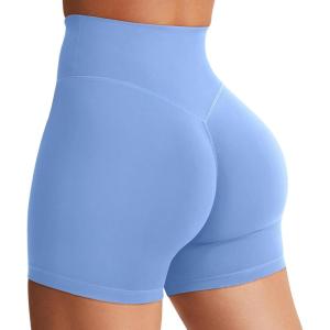 imageYEOREO Womens Biker Shorts 45quot  6quot Workout Gym Shorts Craze High Waist Tummy Control Hidden Scrunch Running YogaLight Blue