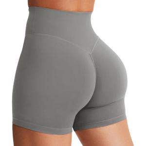 imageYEOREO Womens Biker Shorts 45quot  6quot Workout Gym Shorts Craze High Waist Tummy Control Hidden Scrunch Running YogaLight Grey