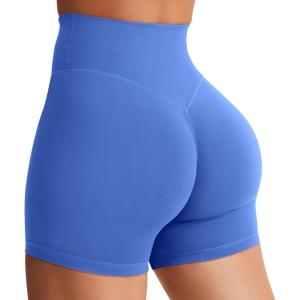 imageYEOREO Womens Biker Shorts 45quot  6quot Workout Gym Shorts Craze High Waist Tummy Control Hidden Scrunch Running YogaMarine Blue