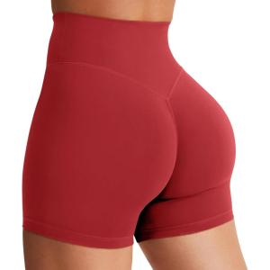 imageYEOREO Womens Biker Shorts 45quot  6quot Workout Gym Shorts Craze High Waist Tummy Control Hidden Scrunch Running YogaMaroon