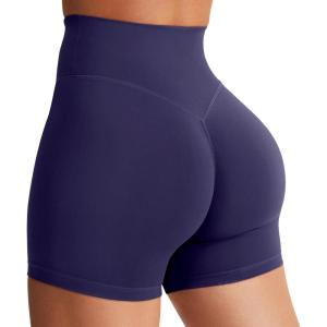 imageYEOREO Womens Biker Shorts 45quot  6quot Workout Gym Shorts Craze High Waist Tummy Control Hidden Scrunch Running YogaNavy