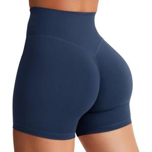 imageYEOREO Womens Biker Shorts 45quot  6quot Workout Gym Shorts Craze High Waist Tummy Control Hidden Scrunch Running YogaNavy Blue