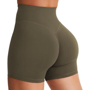 imageYEOREO Womens Biker Shorts 45quot  6quot Workout Gym Shorts Craze High Waist Tummy Control Hidden Scrunch Running YogaOlive Green