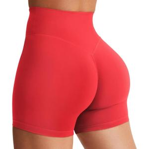 imageYEOREO Womens Biker Shorts 45quot  6quot Workout Gym Shorts Craze High Waist Tummy Control Hidden Scrunch Running YogaRed
