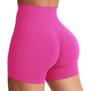 imageYEOREO Womens Biker Shorts 45quot  6quot Workout Gym Shorts Craze High Waist Tummy Control Hidden Scrunch Running YogaRose Red
