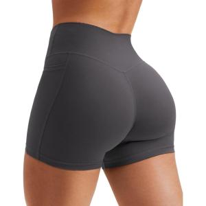 imageYEOREO Womens Biker Shorts with Pockets Workout Gym Shorts NAS High Waist Tummy Control Running Yoga ShortsDark Grey
