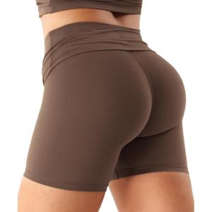 imageYEOREO Womens Foldover Workout Shorts High Waist 45quot Fold Over Waist Band Romola Gym Yoga Running ShortsCoffee