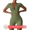 imageYEOREO Women Short Sleeve Workout Jumpsuit Zip Up Romper Bottom Shorts Bodysuit Bodycon Sexy One PieceArmy Green
