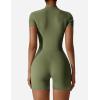 imageYEOREO Women Short Sleeve Workout Jumpsuit Zip Up Romper Bottom Shorts Bodysuit Bodycon Sexy One PieceArmy Green