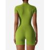 imageYEOREO Women Short Sleeve Workout Jumpsuit Zip Up Romper Bottom Shorts Bodysuit Bodycon Sexy One PieceAvocado