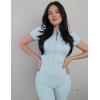 imageYEOREO Women Short Sleeve Workout Jumpsuit Zip Up Romper Bottom Shorts Bodysuit Bodycon Sexy One PieceBaby Blue