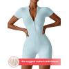 imageYEOREO Women Short Sleeve Workout Jumpsuit Zip Up Romper Bottom Shorts Bodysuit Bodycon Sexy One PieceBaby Blue