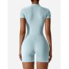imageYEOREO Women Short Sleeve Workout Jumpsuit Zip Up Romper Bottom Shorts Bodysuit Bodycon Sexy One PieceBaby Blue