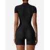 imageYEOREO Women Short Sleeve Workout Jumpsuit Zip Up Romper Bottom Shorts Bodysuit Bodycon Sexy One PieceBlack