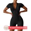 imageYEOREO Women Short Sleeve Workout Jumpsuit Zip Up Romper Bottom Shorts Bodysuit Bodycon Sexy One PieceBlack