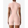 imageYEOREO Women Short Sleeve Workout Jumpsuit Zip Up Romper Bottom Shorts Bodysuit Bodycon Sexy One PieceBlossom